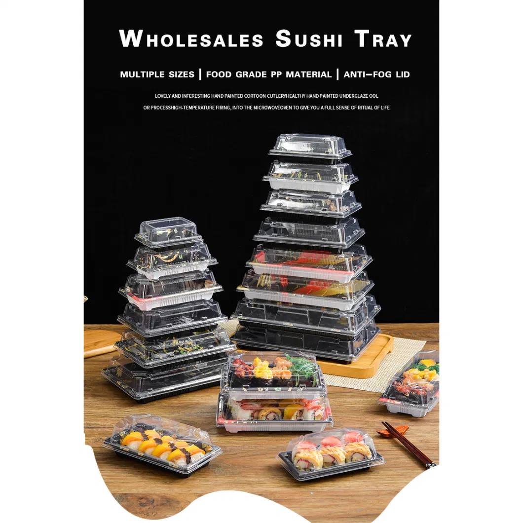 Good Quality Disposable Pet Materials Takeaway to Go Food Packaging Black Printing Japanese Plastic Sushi Boat